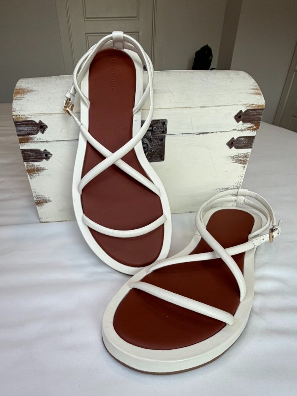 Reformation Arni White Flatform Sandals Womens Size 9.5 Strappy Leather